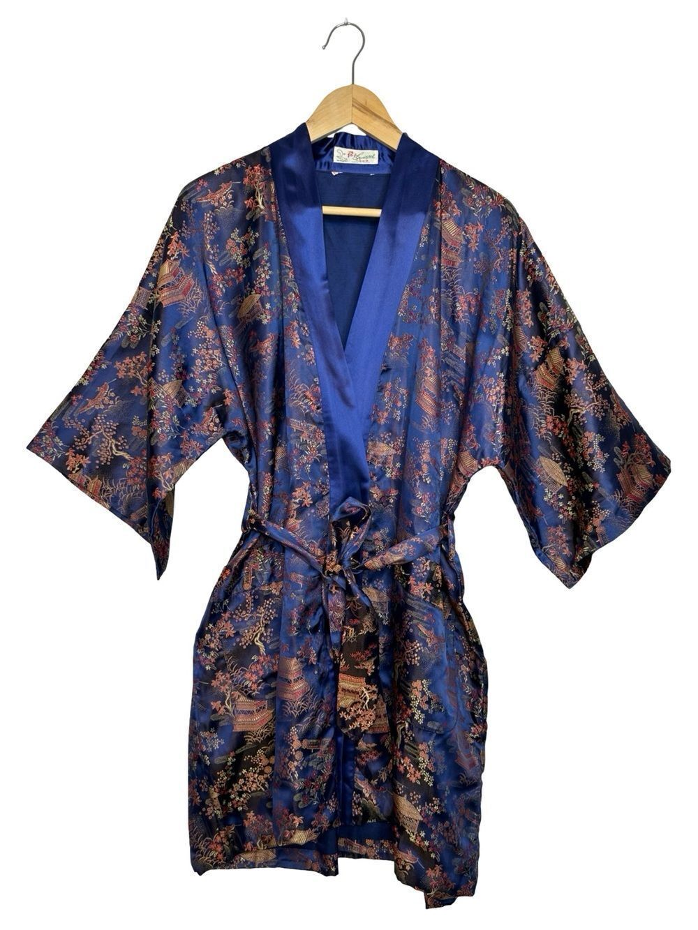 SOLZ SQUIRREL Vintage Short Kimono Robe Blue Pattern Size XL